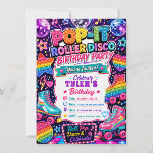 Pop It Roller Disco Verjaardagsfeestje Kaart