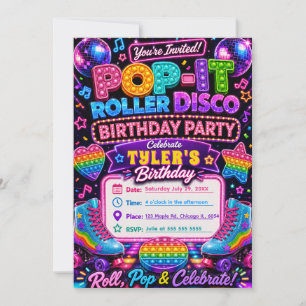 Pop It Roller Disco Verjaardagsfeestje Kaart