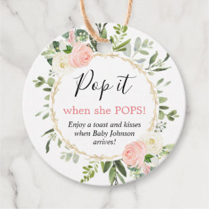 Pop it when she pops pink gold greenery baby bedankjes labels