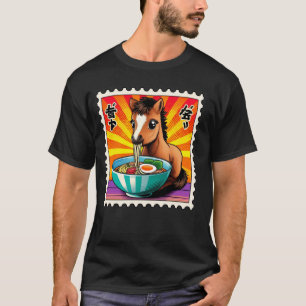 Pop Japanse Kunst Postzegel Cute Paard Veulen Ram T-shirt