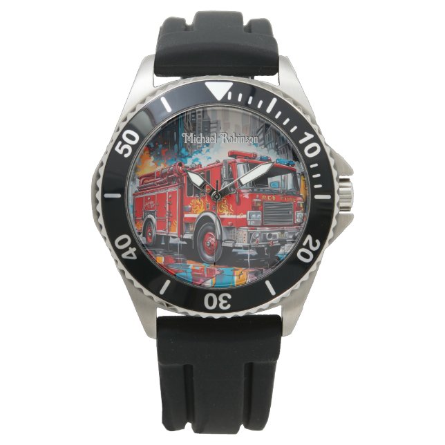 Pop Kunst Brandweerwagen in Stad Horloge (Voorkant)