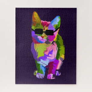 Pop kunst coole kattenliefje kleurrijk uitdagend legpuzzel