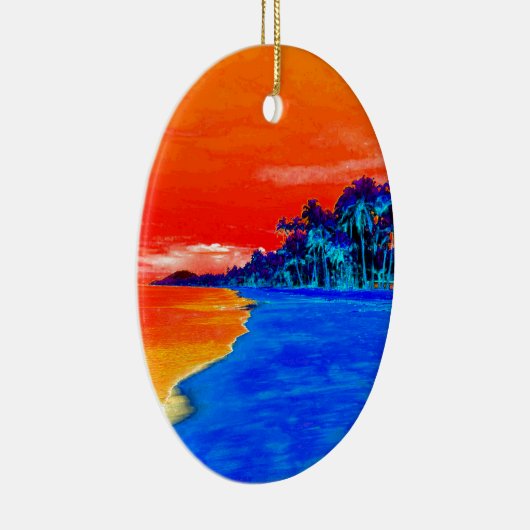 Pop Kunst Exotic Beach Palm Trees Keramisch Ornament (Rechts)