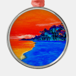 Pop Kunst Exotic Beach Palm Trees Metalen Ornament