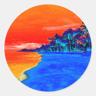 Pop Kunst Exotic Beach Palm Trees Ronde Sticker
