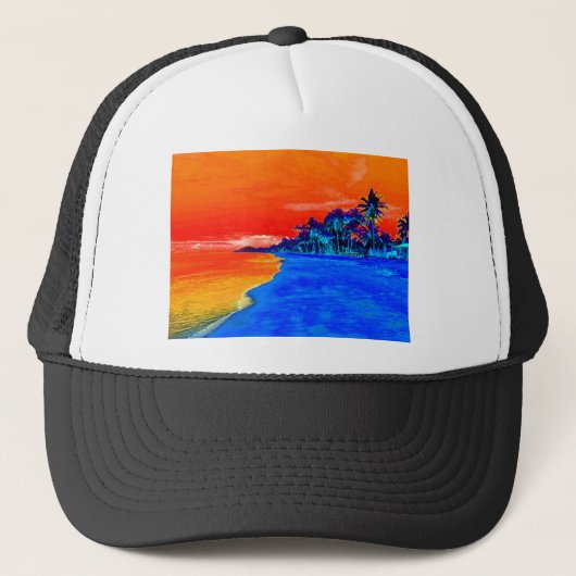 Pop Kunst Exotic Beach Palm Trees Trucker Pet (Voorkant)