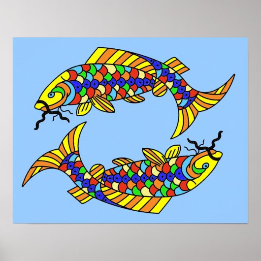Pop Kunst Fancy Pisces Vis op Licht Blauw Poster (Voorkant)