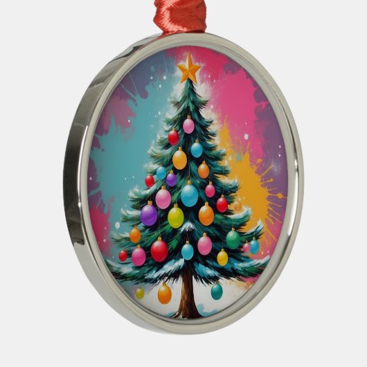 Pop kunst kerst met spatten van kleuren metalen ornament (Rechts)