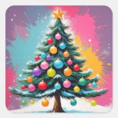 Pop kunst kerst met spatten van kleuren vierkante sticker (Voorkant)