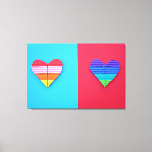 Pop kunst Love Twin Rainbow Hearts Canvas Afdruk