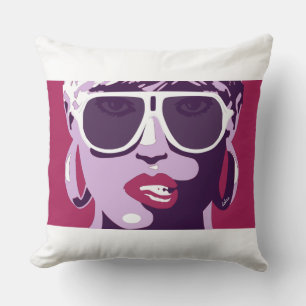 Pop Kunst  Vrouw Zonnebrillen Roze Lipstick Kussen