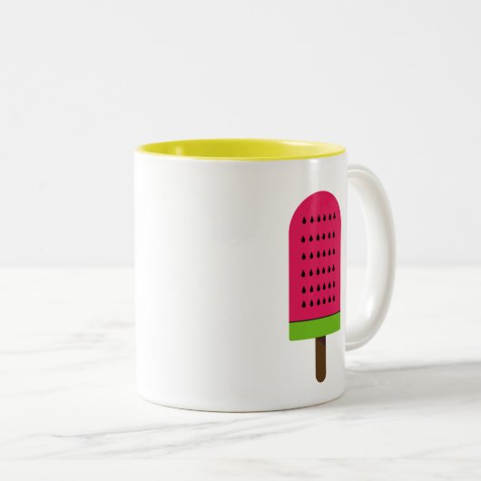 Pop Kunst watermeloen schattige fruitpaprika Tweekleurige Koffiemok (Voorkant rechts)