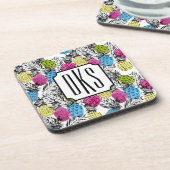 Pop kunstananassen en palmbladeren | Monogram Onderzetter (Linkerzijde)