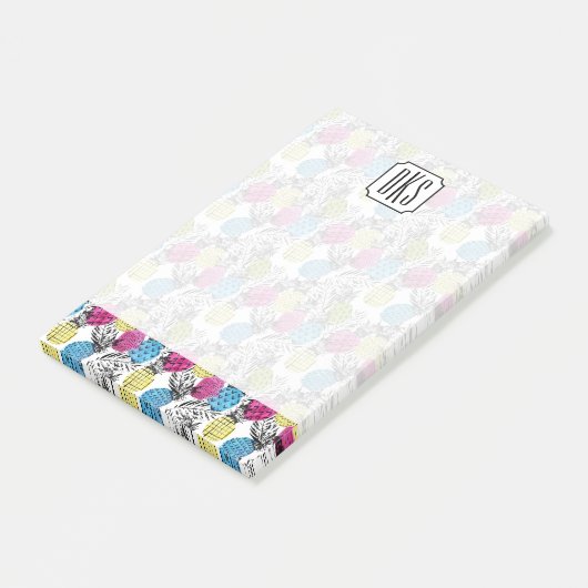 Pop kunstananassen en palmbladeren | Monogram Post-it® Notes (Schuin)