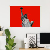 Pop Kunstbeeld van Liberty Red Greyscale New York Poster (Thuiskantoor)