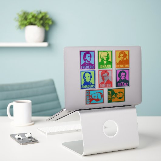 Pop Kunstcomponisten | Kleurrijke Mod Custom Cut V Sticker (Laptop op bureau)