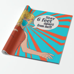 Pop kunstretro vrouw in gezichtsmasker cadeaupapier