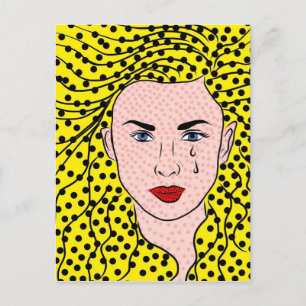 Pop Kunststijl Comic Book Yellow Blonde Sad Girl Briefkaart