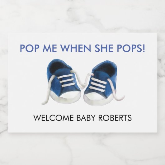 Pop me als ze Pop, Blue Baby Sneakers Sparkling Wijnetiket (Enkel label)