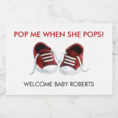 Pop me als ze Pop, rode Baby Sneakers Sparkling Wijnetiket (Enkel label)