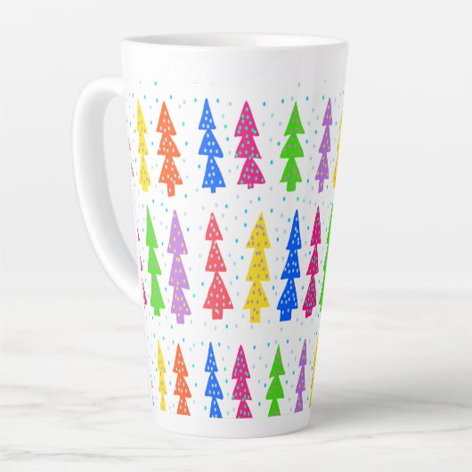 Pop met kleurrijke kerstbomen latte mok (Linkerhoek)