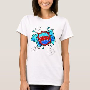 Pop met komische stijl Art Retro Blue Red WOW T-sh T-shirt
