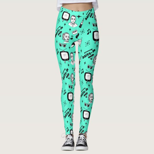 Pop met zwarte en witte retro leggings (Voorkant)