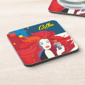 pop "Mooie Mode vrouw met koffiebeker" Art Bier Onderzetter (Linkerzijde)
