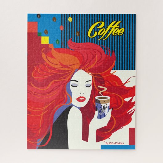pop "Mooie Mode vrouw met koffiebeker" Art Legpuzzel (Verticaal)