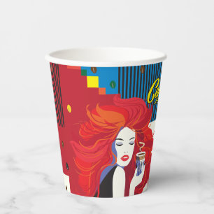 pop "Mooie Mode vrouw met koffiebeker" Art Papieren Bekers