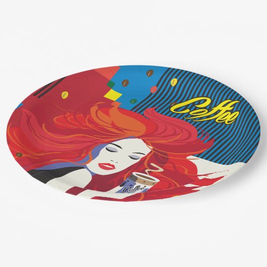 pop "Mooie Mode vrouw met koffiebeker" Art Papieren Bordje (Gekanteld)