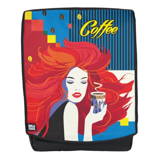 pop "Mooie Mode vrouw met koffiebeker" Art Rugtassen (Voorkant)