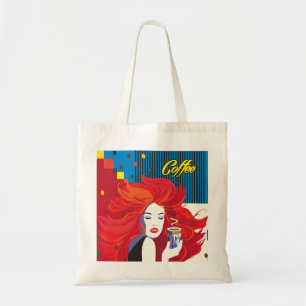 pop "Mooie Mode vrouw met koffiebeker" Art Tote Bag