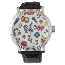 pop music doodle icons seamless pattern	 horloge