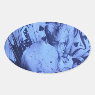 Pop Muzikanten Blauwe Paarse Art Print Ovale Sticker