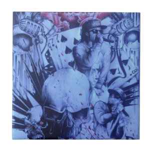 Pop Muzikanten Blauwe Paarse Art Print Tegeltje