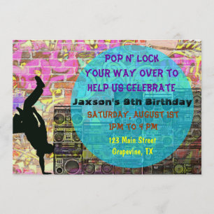 Pop N Lock Break Dance 80's Birthday Party Invite Kaart