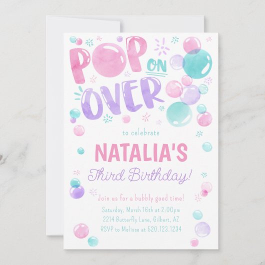 Pop on Over Bubbles Anniversaire Fête Invitation (Devant)