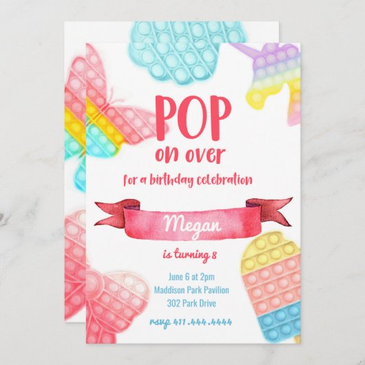 Pop on Over Rainbow Fidget Toy Invitation Annivers (Devant / Derrière)