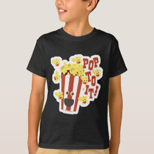 Pop op de Cartoon Popcorn, vers geïllustreerd slog T-shirt