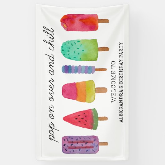 Pop op Over en Chill Popsicle verjaardagsfeestje Spandoek (Verticaal)