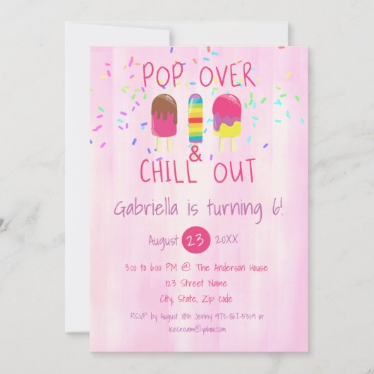 Pop Over & Chill Out Ice Pop Invitation Anniversai (Devant)