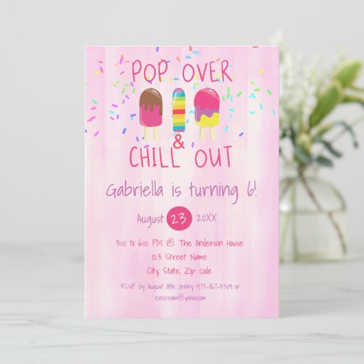 Pop Over & Chill Out Ice Pop Invitation Anniversai (Debout devant)