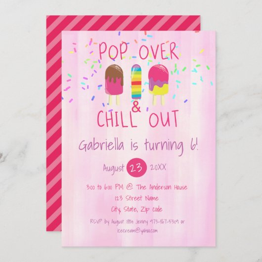 Pop Over & Chill Out Ice Pop Invitation Anniversai (Devant / Derrière)