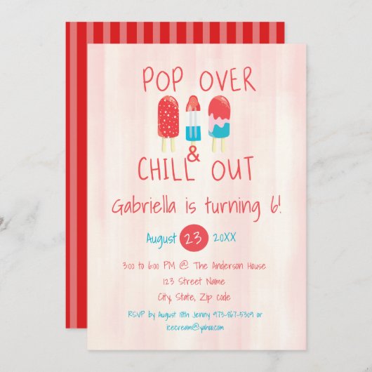 Pop Over & Chill Out Ice Pop Invitation Anniversai (Devant / Derrière)