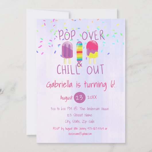 Pop Over & Chill Out Ice Pop Invitation Anniversai (Devant)