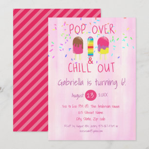 Pop Over & Chill Out Ice Pop Verjaardagsuitnodigin Kaart