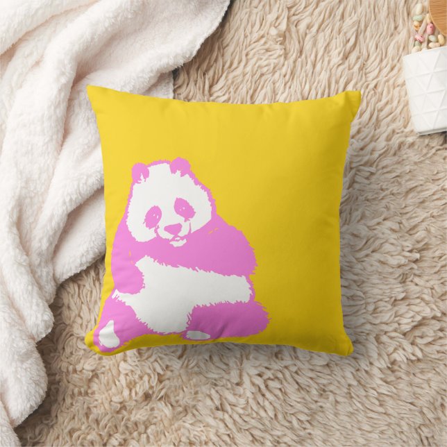 Pop Pink Panda Jaune Jaune Oreiller (Couverture)