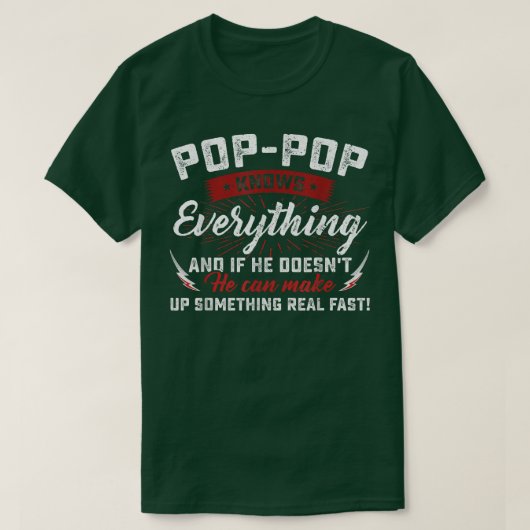Pop Pop kent alles wat Mannen grappig  opa T-shirt (Design voorkant)