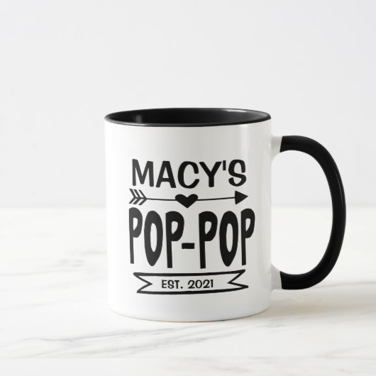 Pop Pop Mug avec le nom et l'année du grand-enfant (Droite)